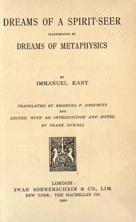 Dreams Of A Spirit Seer - I Kant (1900) cover