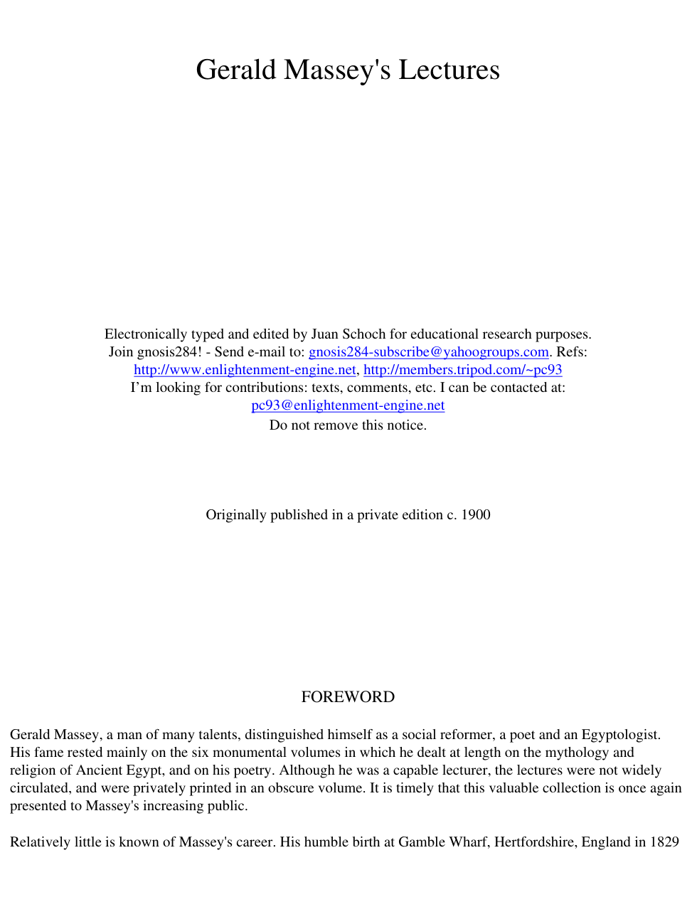 Gerald Massey's Lectures cover
