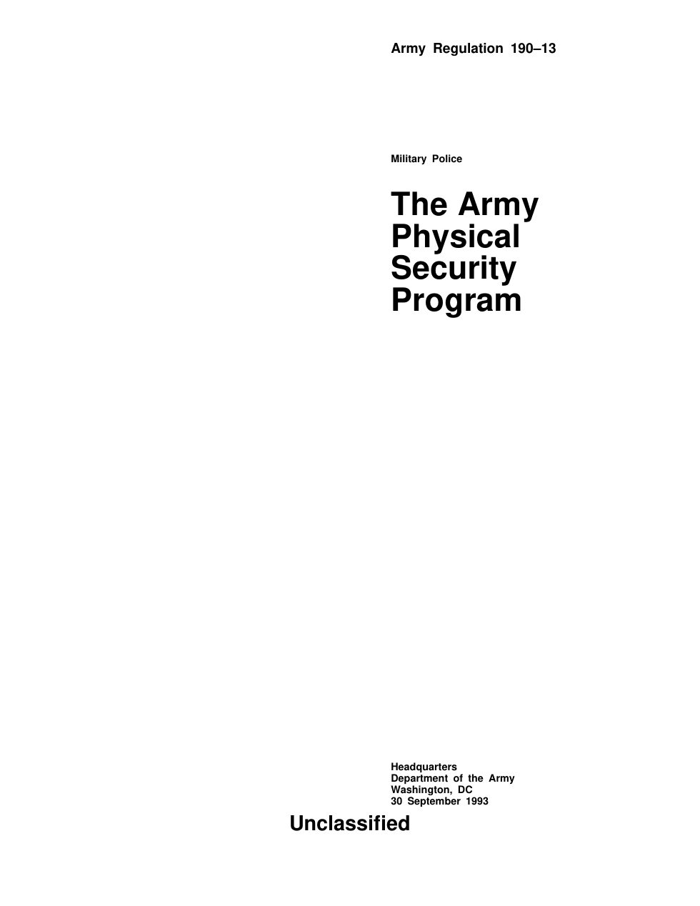ARMY The Army Physical Security Program 1993 64 pages cover