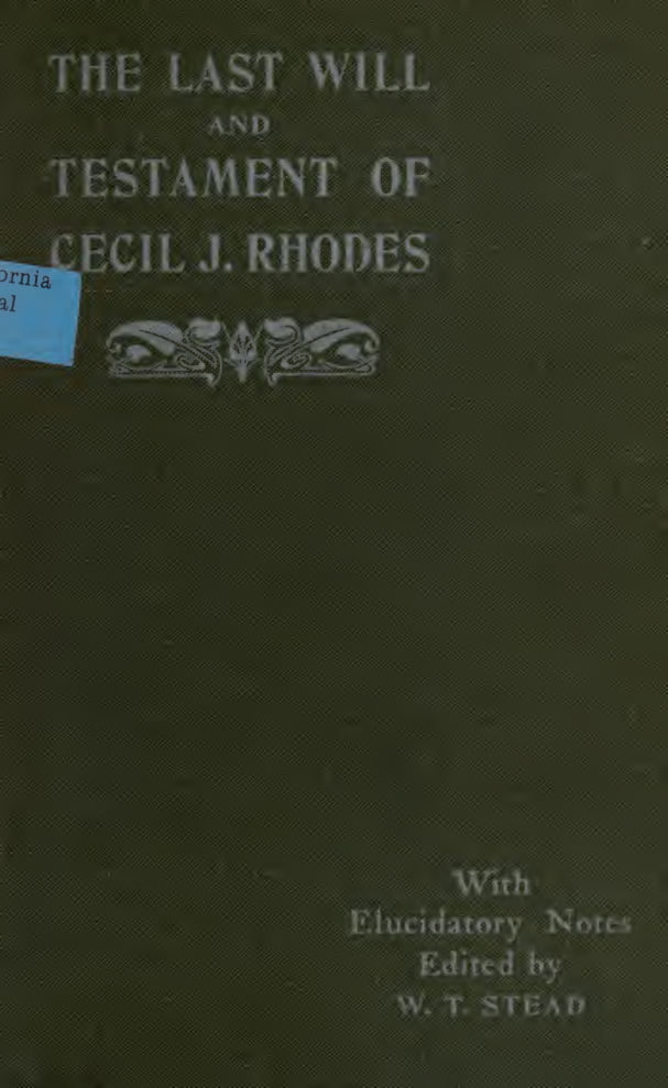 Last Will And Testament Of Cecil Rhodes cover