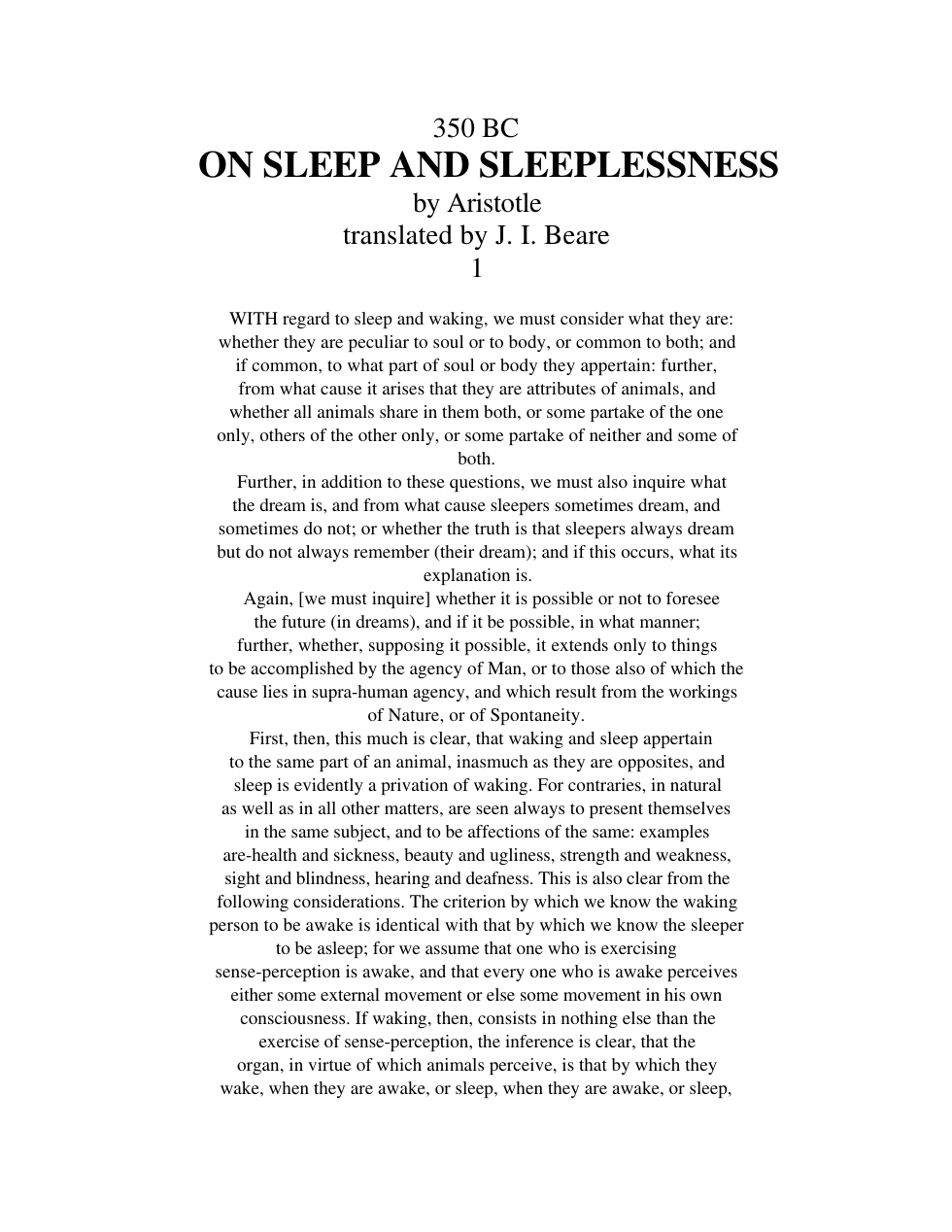 Aristotle - On Sleep and Sleeplessness cover