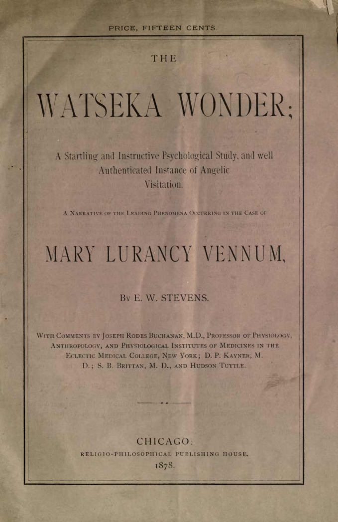 The Watseka Wonder - E W Stevens cover