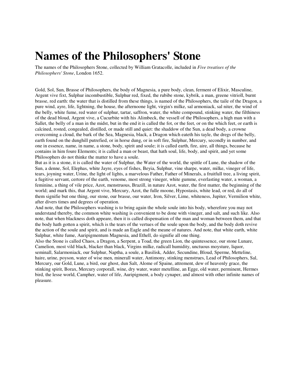 Names of the Philosophers' Stone cover