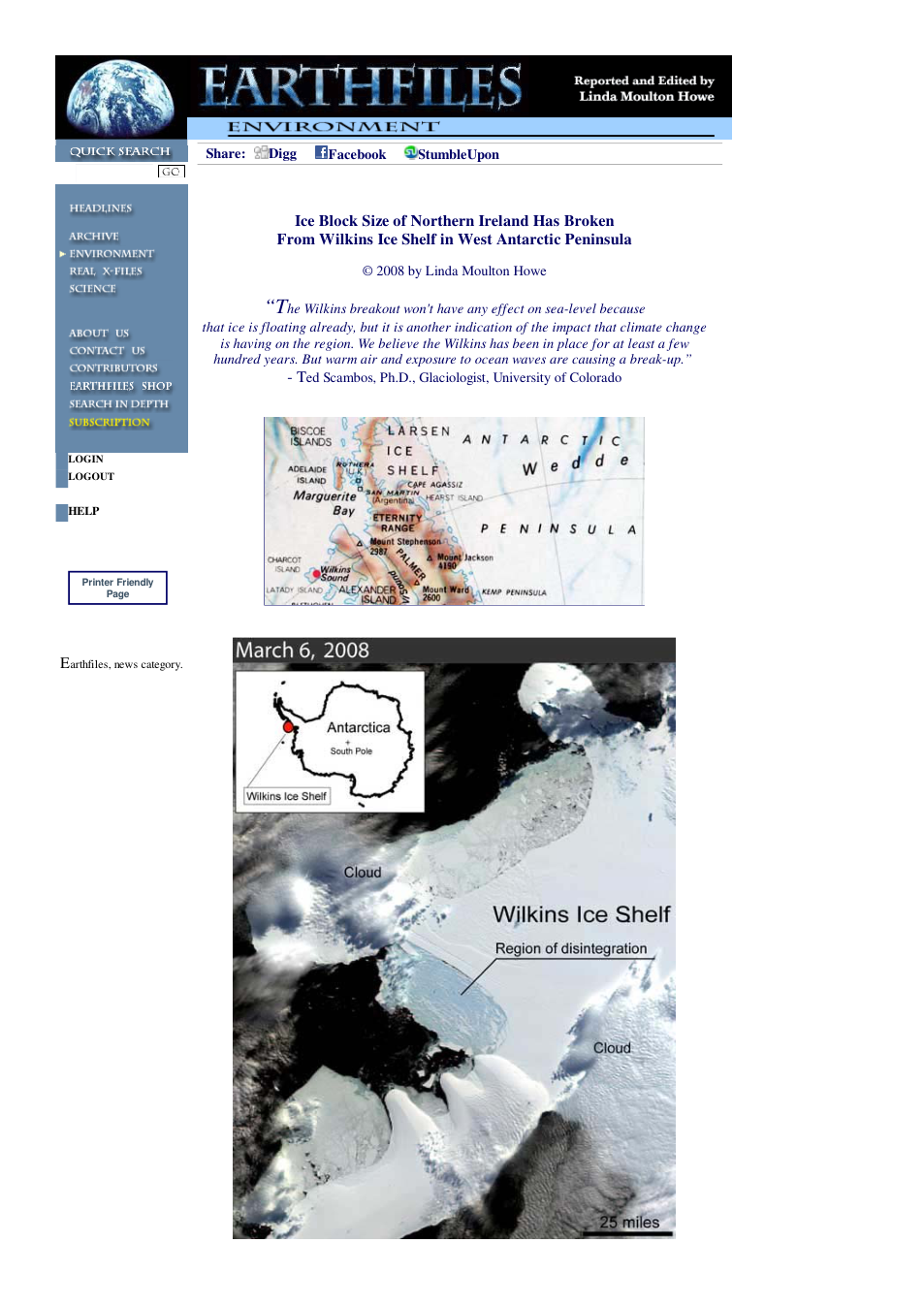 03 27 2008 Ice Block Size of Northern Ireland Has Broken From Wilkins Ice Shelf in West Antarctic Peninsula cover
