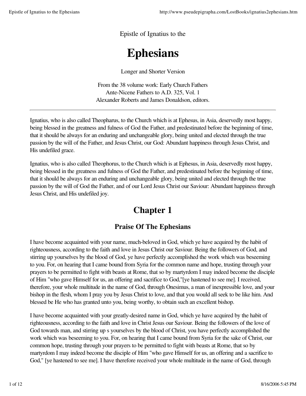 Epistle of Ignatius to the Ephesians cover