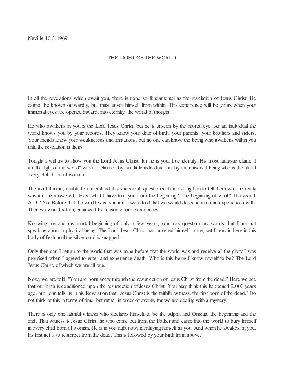 1969.10.03, The Light Of The World cover