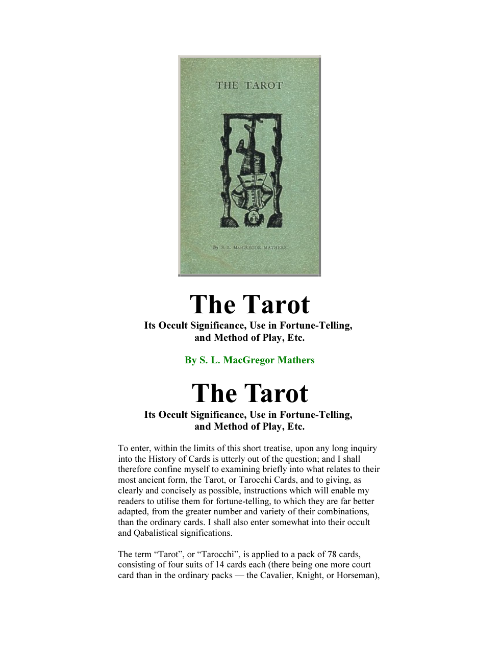 Macgregor Mathers - The Tarot cover