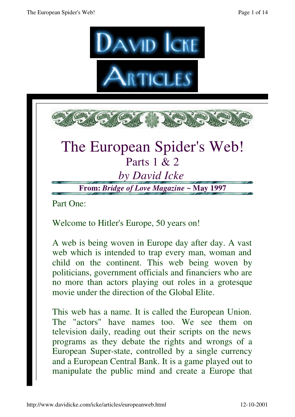 David Icke - The European Spider's Web cover