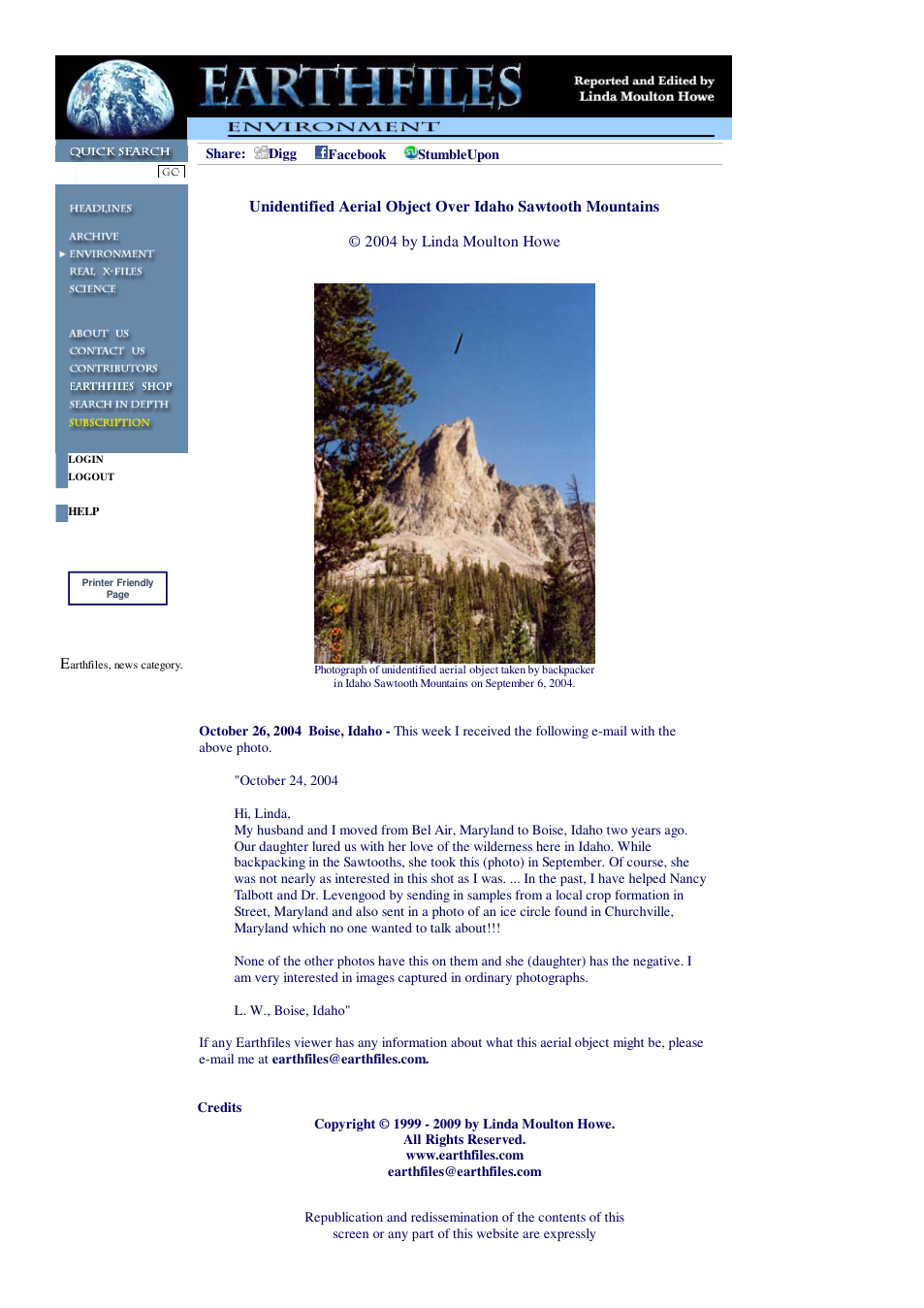 10 26 2004 Unidentified Aerial Object Over Idaho Sawtooth Mountains cover