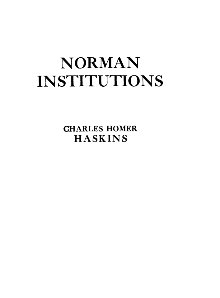 haskins, charles homer - norman institutions cover