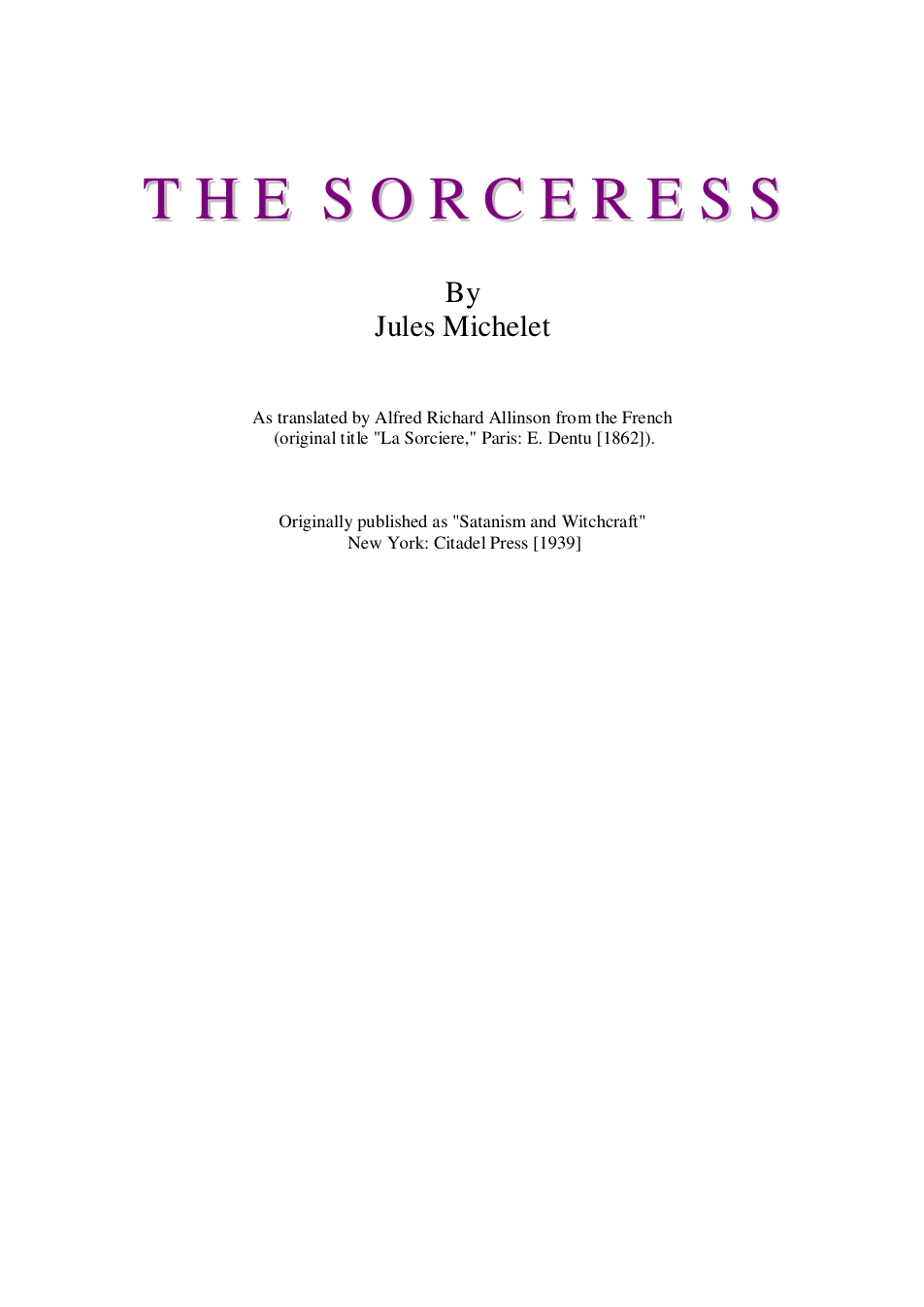 The Sorceress - J Michelet cover