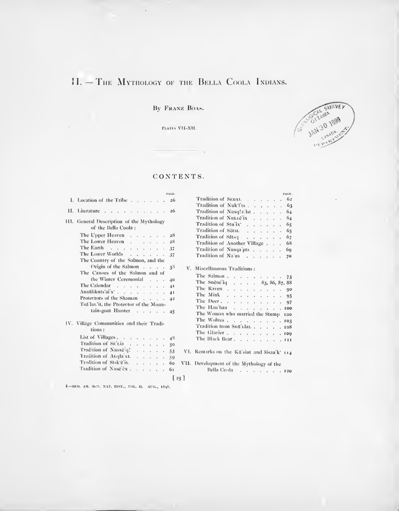 The Mythology of the Bella Coola Indians - F Boas cover