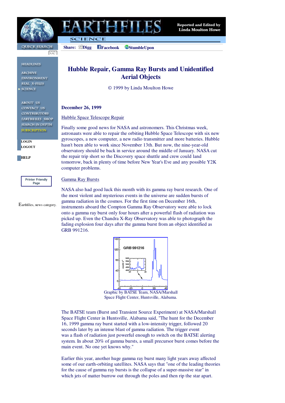 12 26 1999 Hubble Repair, Gamma Ray Bursts and Unidentified Aerial Objects cover