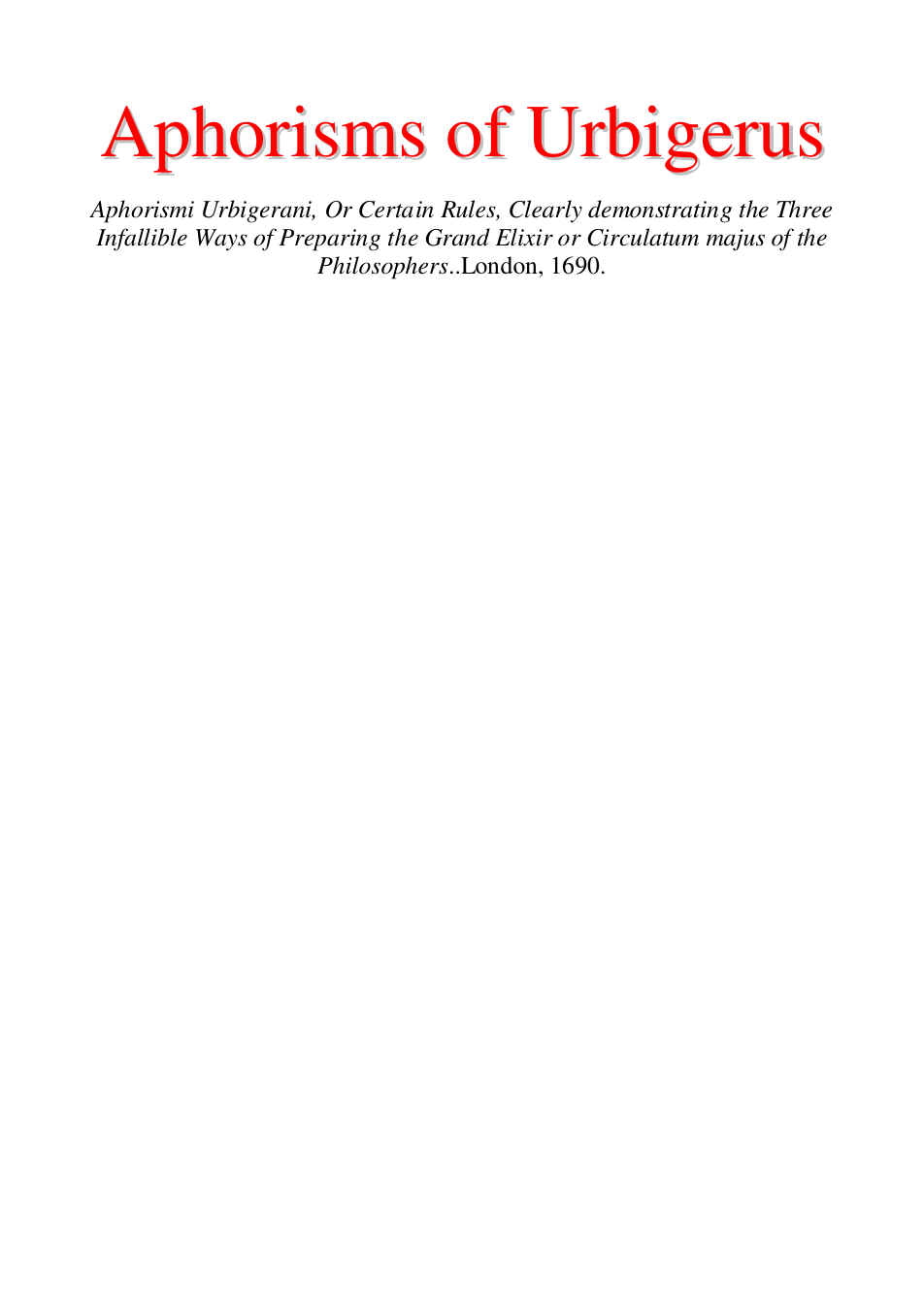 Aphorisms of Urbigerus cover