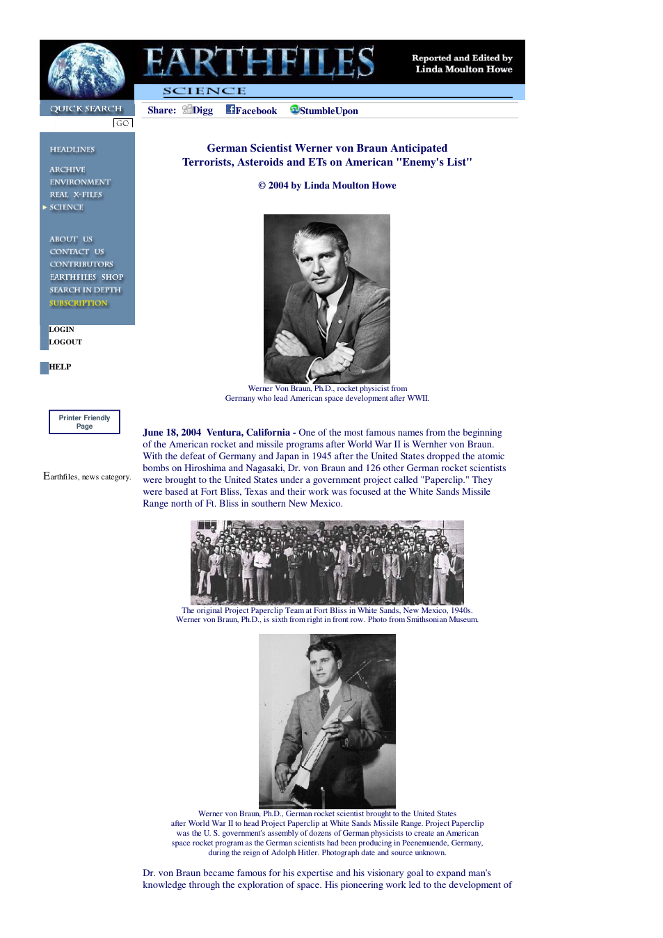 06 18 2004 German Scientist Werner von Braun Anticipated Terrorists, Asteroids and ETs on American Enemy's List cover