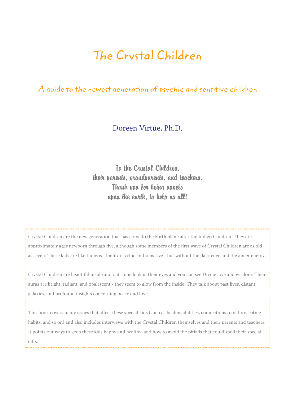 Doreen Virtue - The Crystal Children - A Guide to the Newest Generation of Psychic and Sensitive Children cover