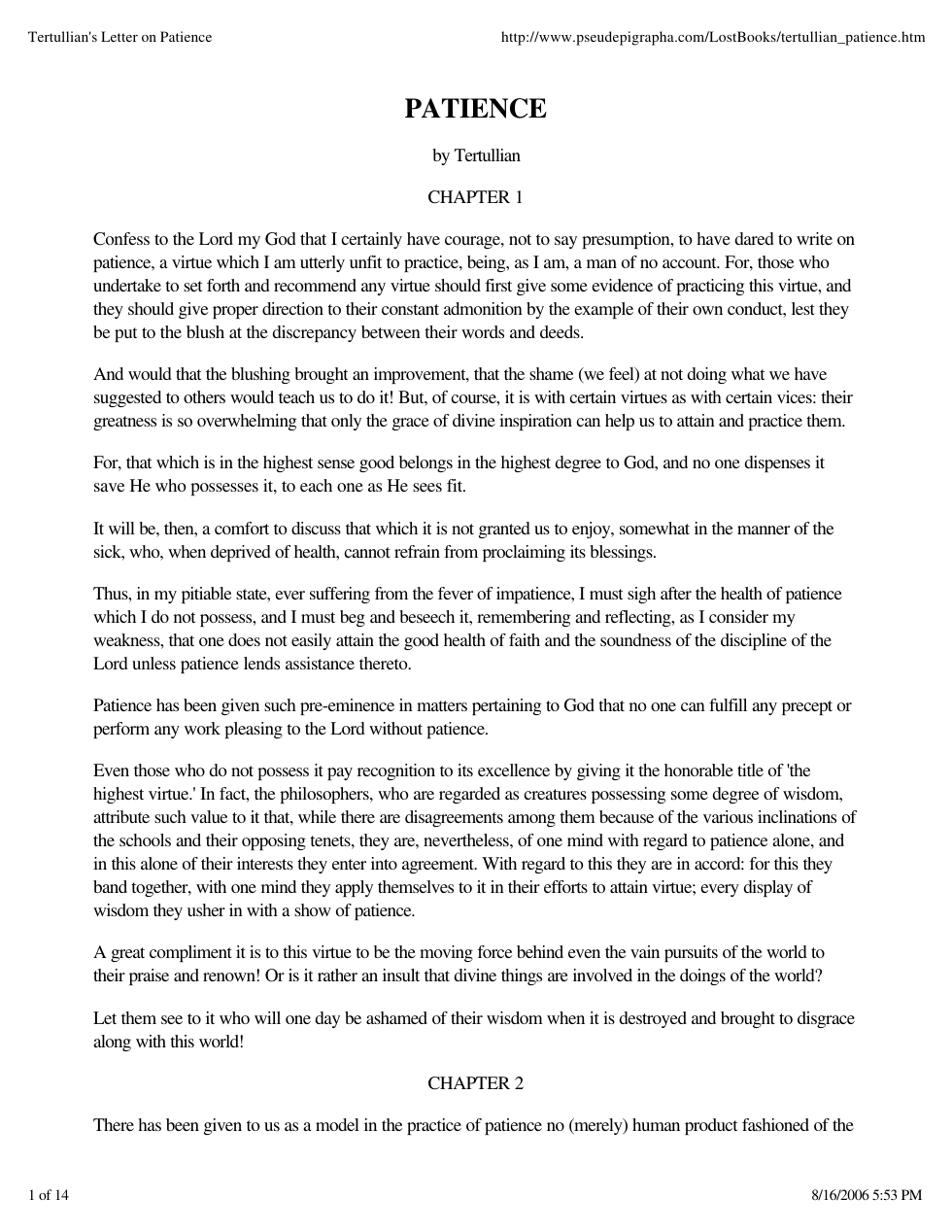 Tertullian's Letter on Patience cover
