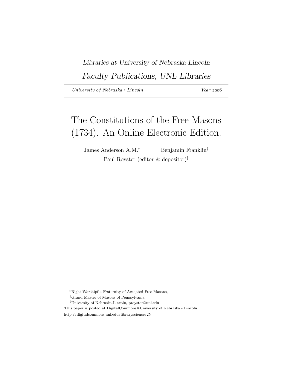 James Anderson - The Constitutions of the Free-Masons cover