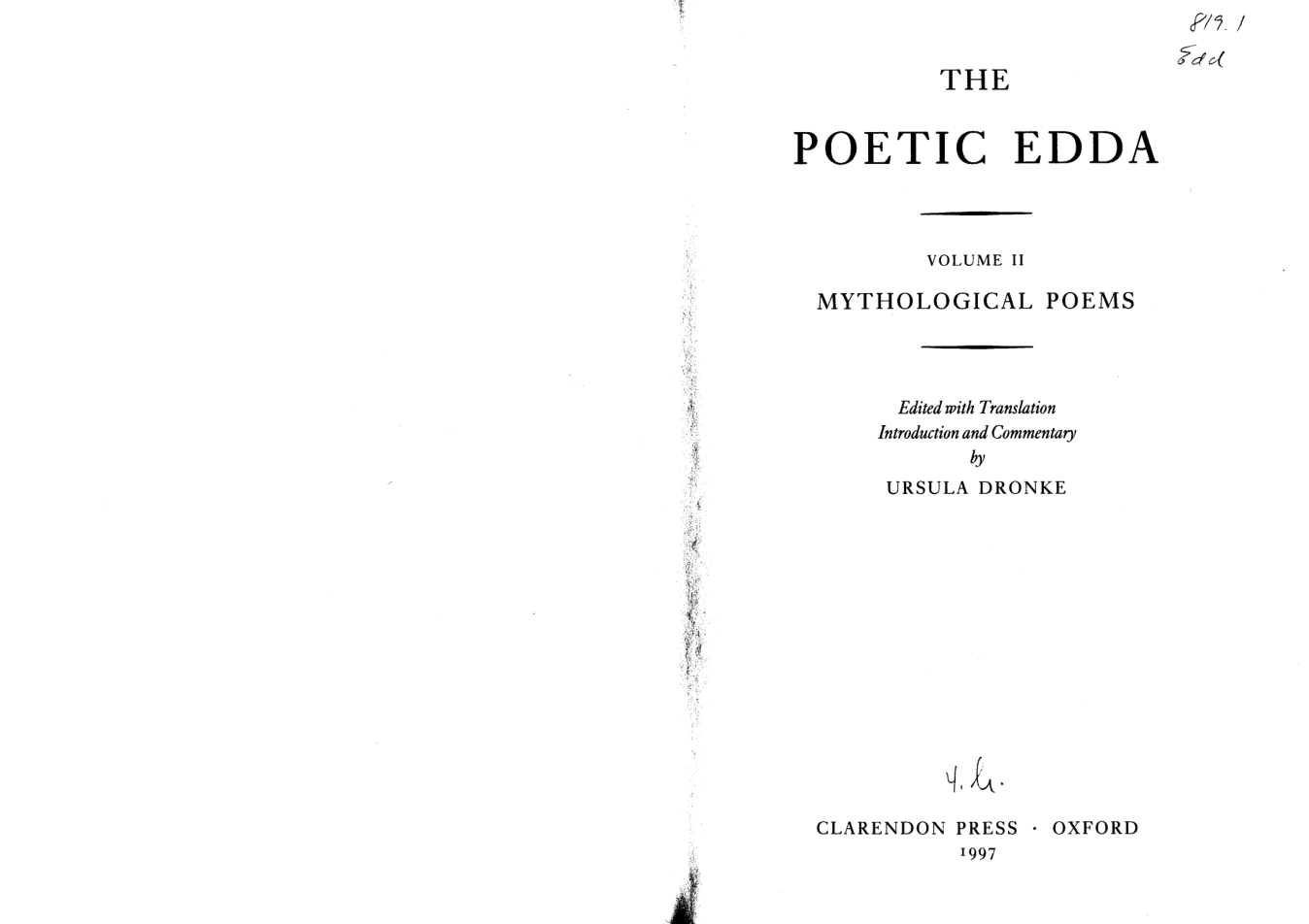 Ursula Dronke - The Poetic Edda Volume II Mythological Poems cover