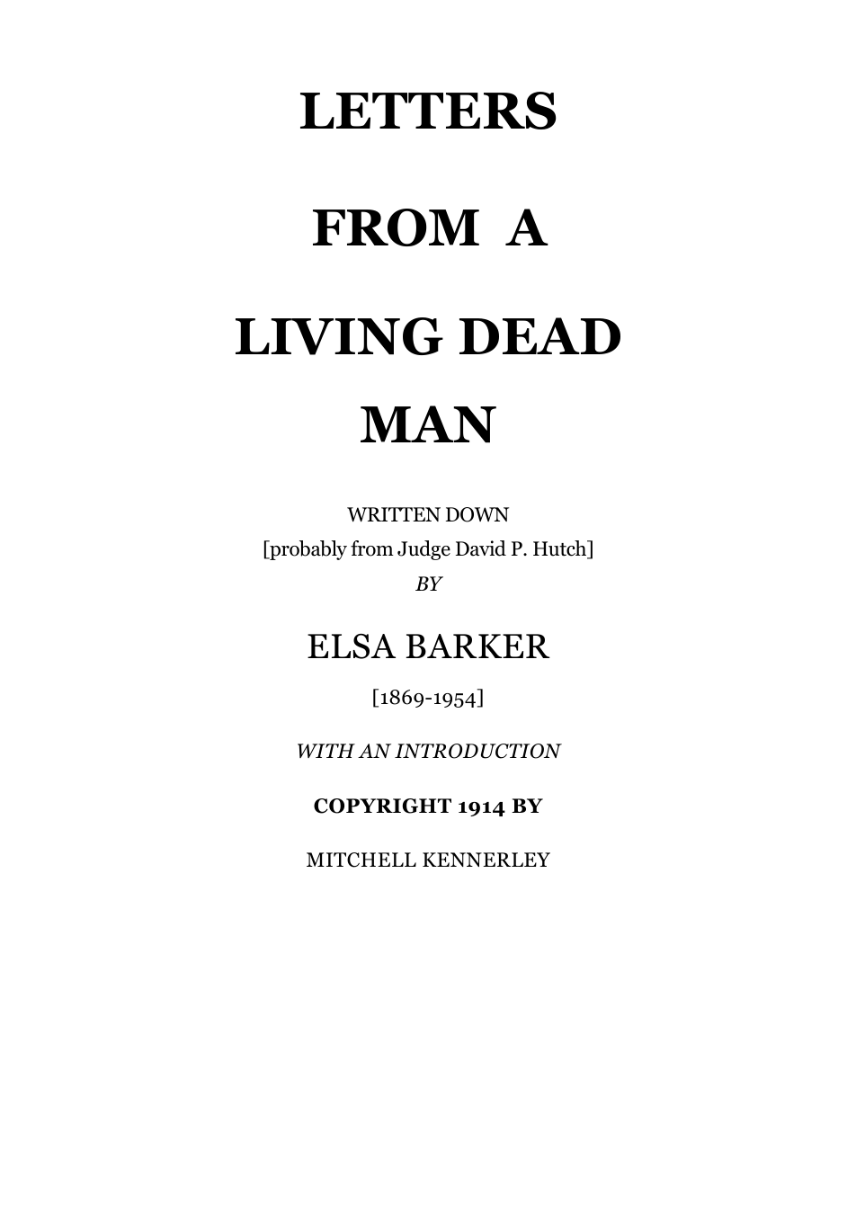Letters From A Living Dead Man - E Barker cover