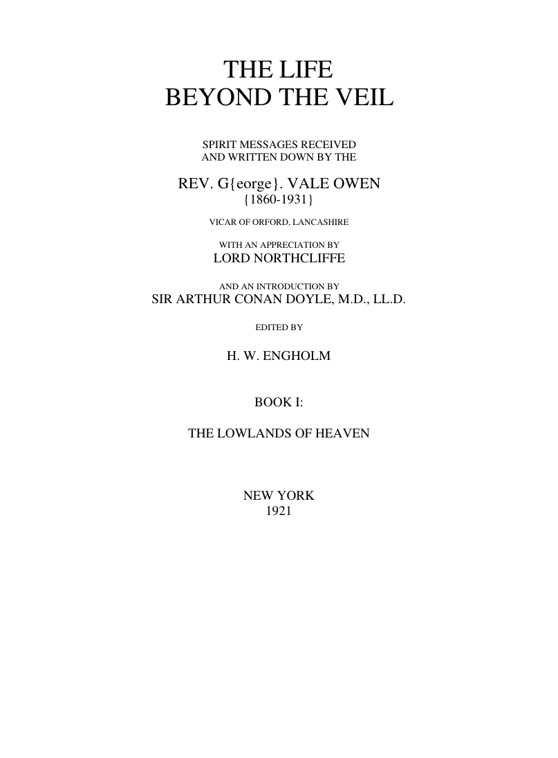 The Life Beyond the Veil Book I - G Vale Owen cover