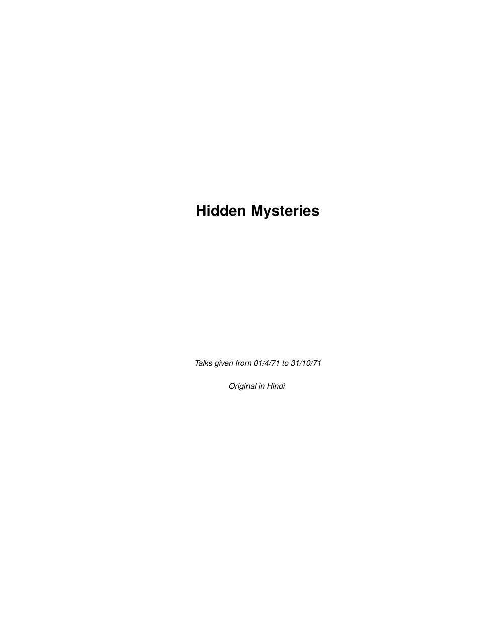 Hidden Mysteries cover