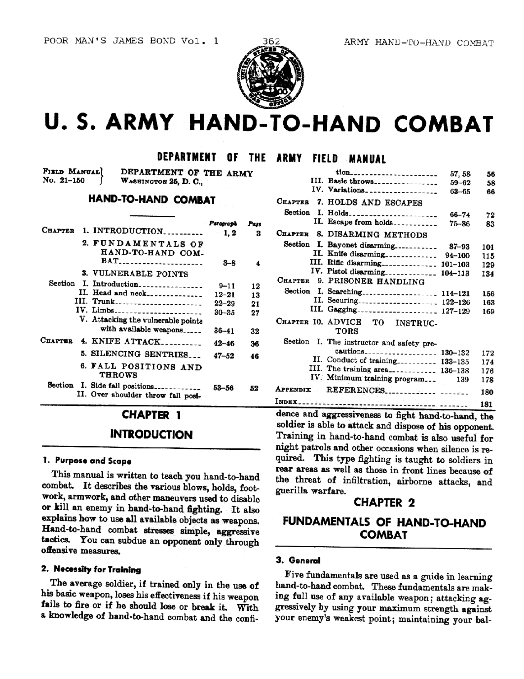 FM 21-150 Hand-to-Hand Combat (1954) cover