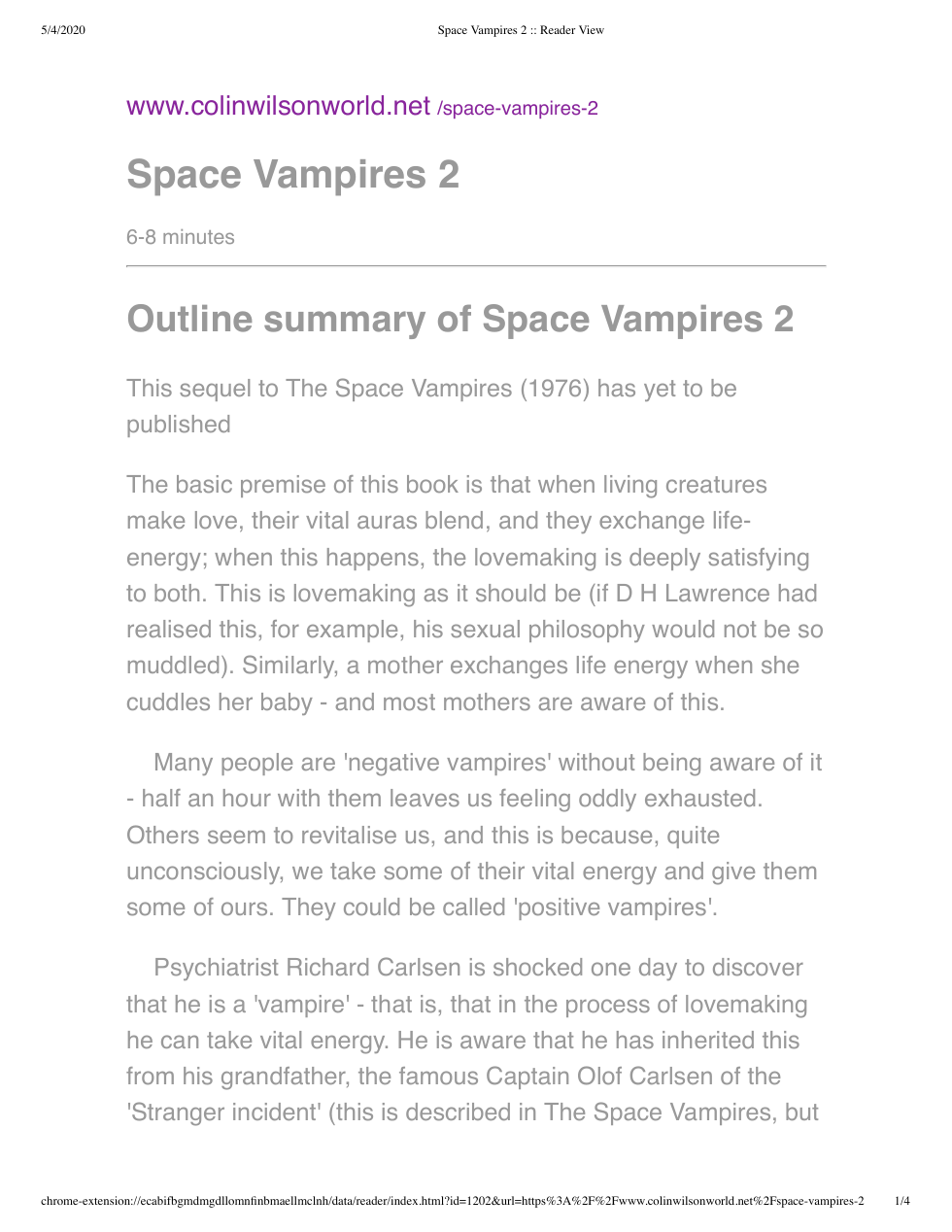 Colin Wilson - Space Vampires 2 Overview cover