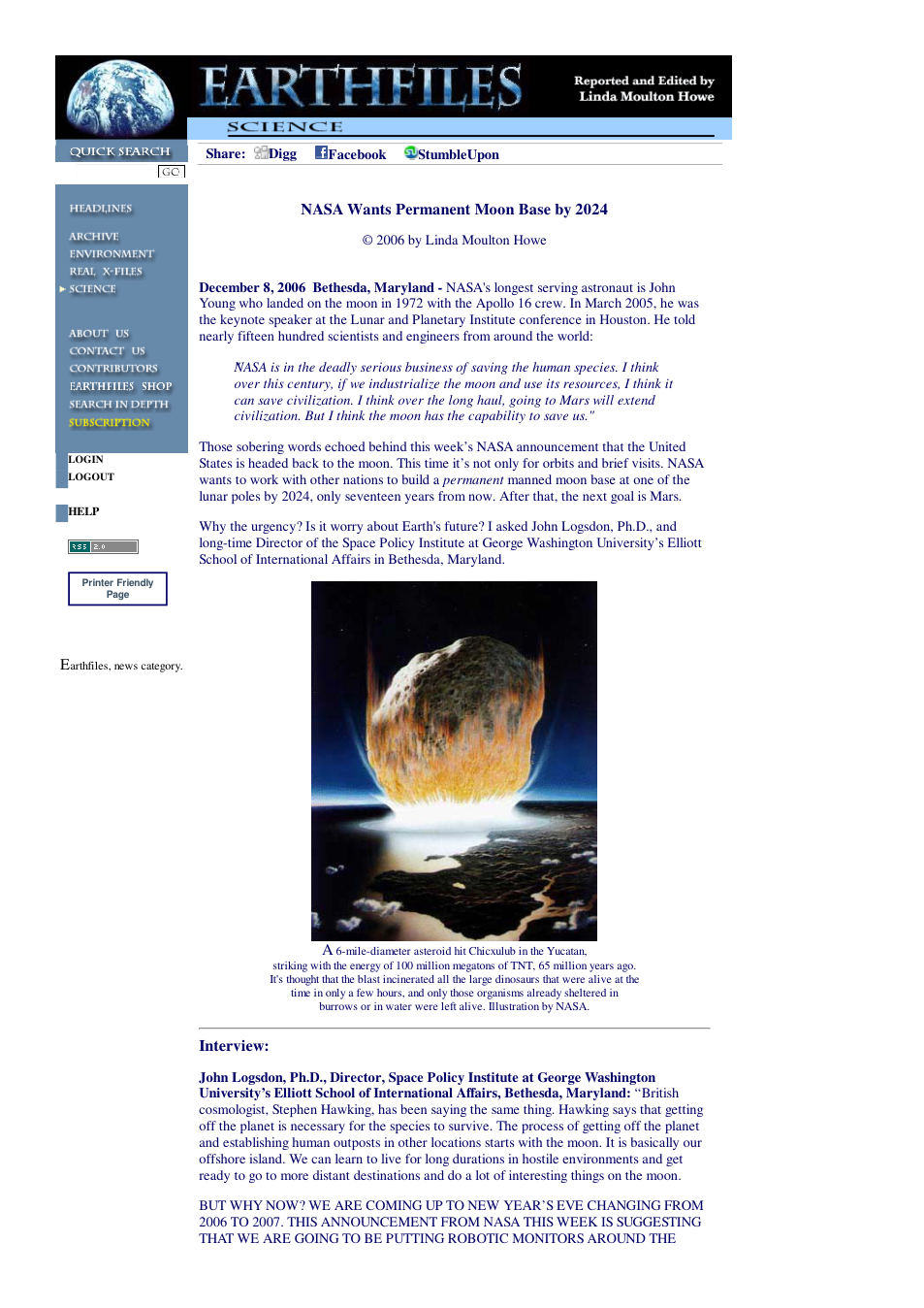 12 08 2006 NASA Wants Permanent Moon Base by 2024 cover