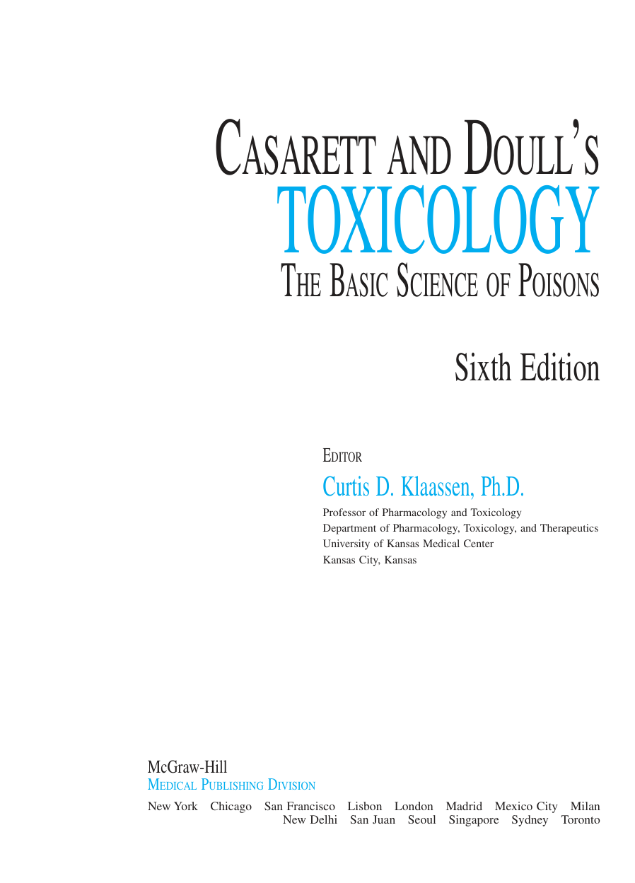 Casarett & Doull's Toxicology - The Basic Science of Poisons (6th Edition) cover