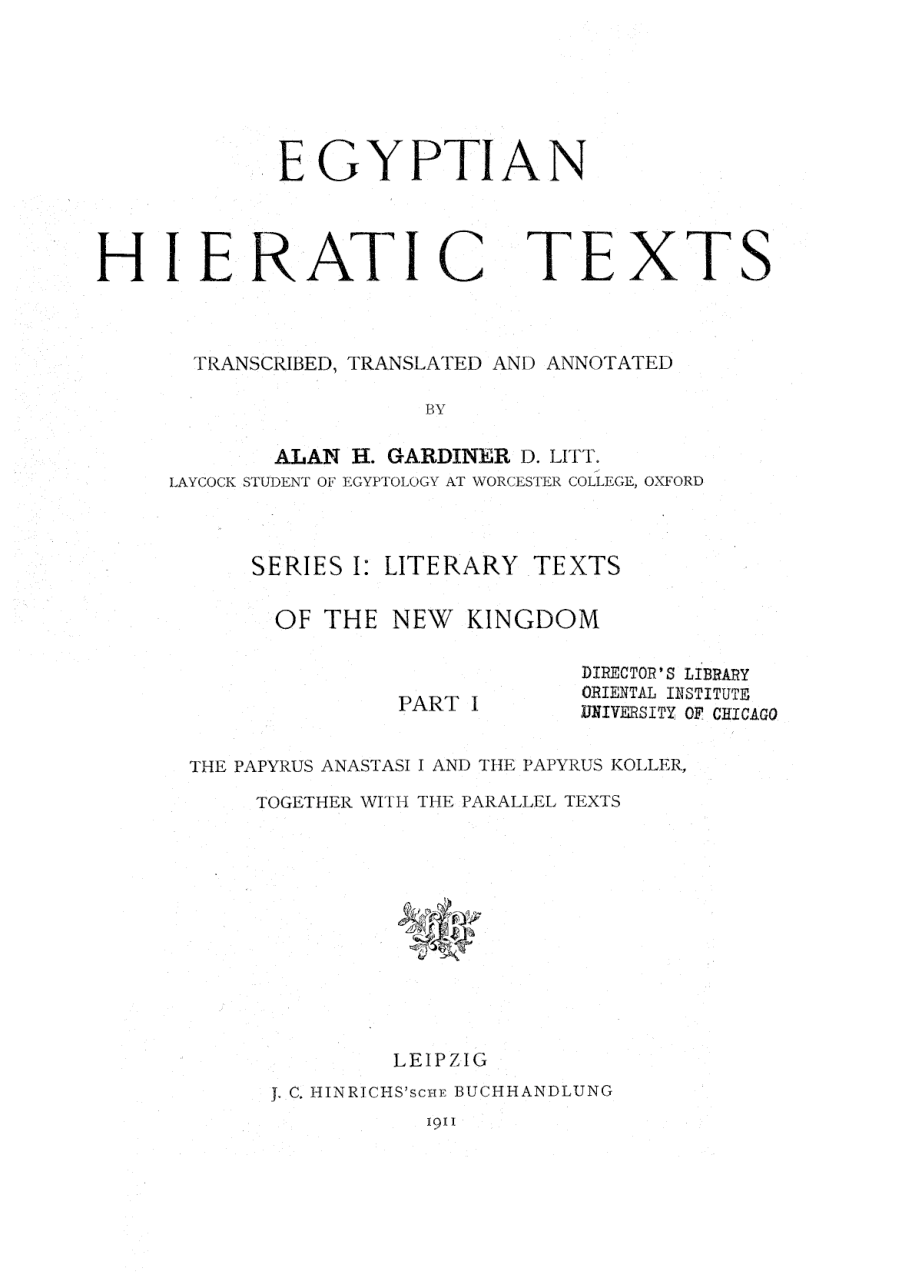 Egyptian Hieratic Texts cover