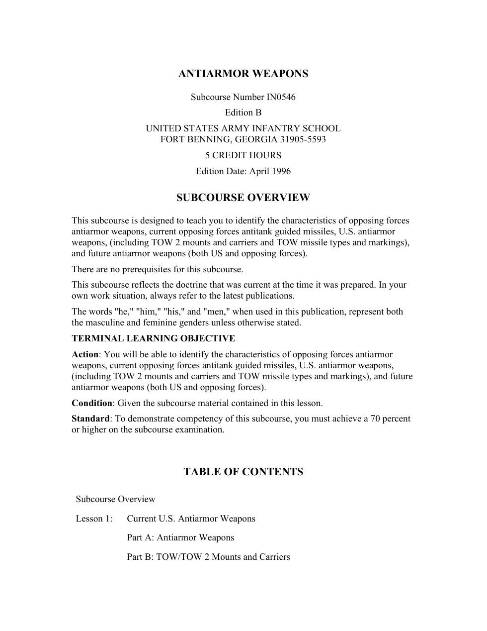 Antiarmor Weapons Subcourse IN0546 cover