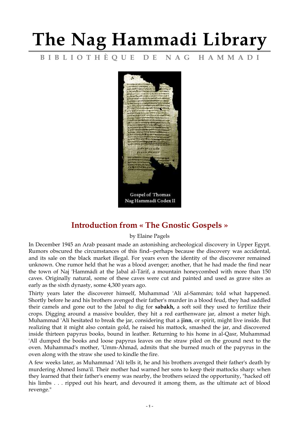 The Nag Hammadi Library - Gnostic gospels and texts cover
