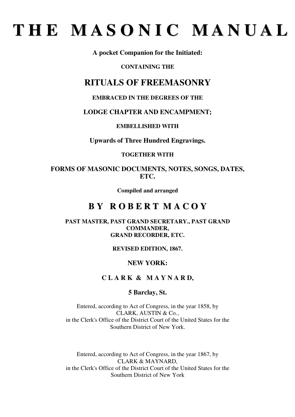The Masonic Manual - R Macoy cover