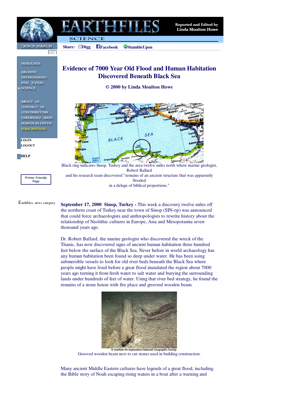 09 17 2000 Evidence of 7000 Year Old Flood and Human Habitation Discovered Beneath Black Sea cover