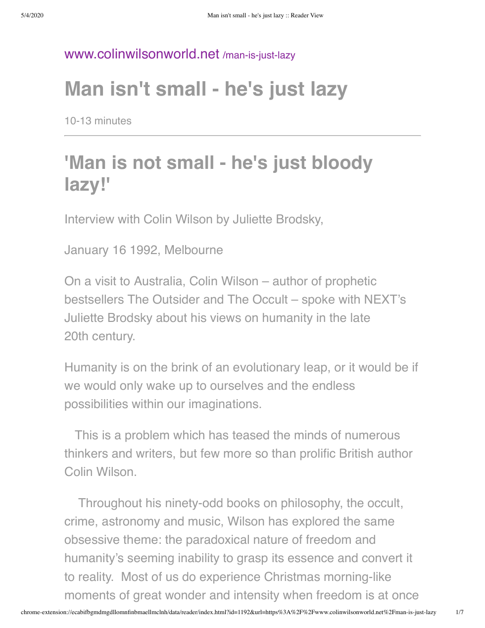 Colin Wilson - Interview - Man Isn't Small, He's Just Lazy cover