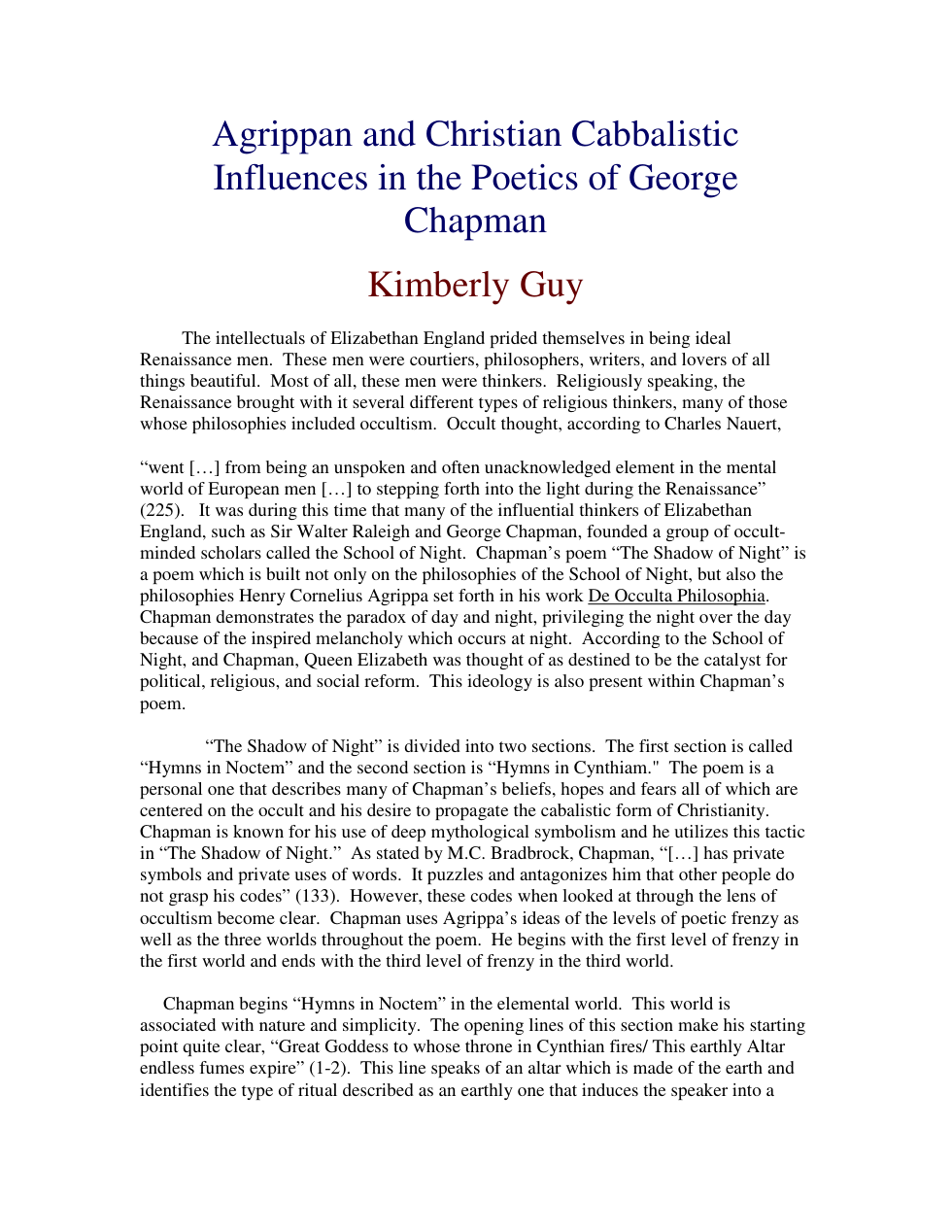 Agrippan and Christian Cabbalistic Influences in the Poetics of George Chapman cover
