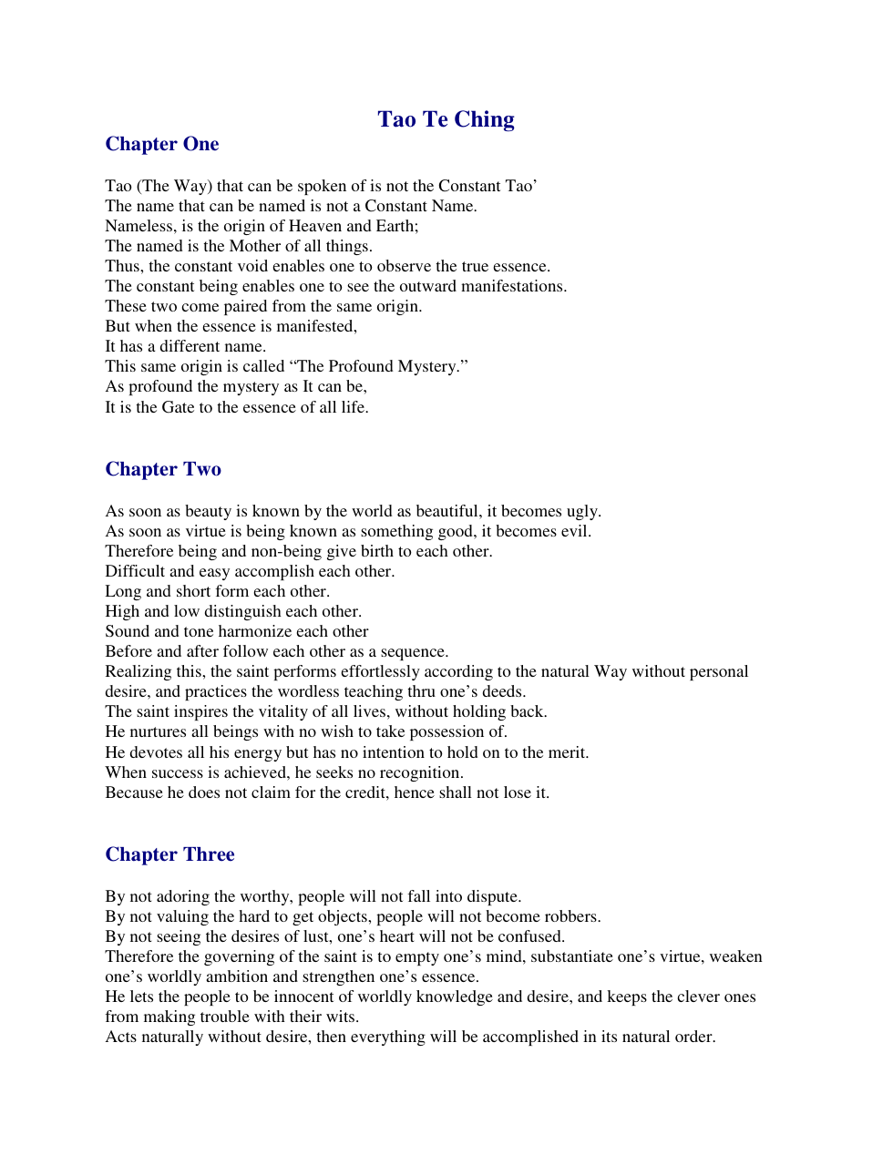 Tao Te Ching - Unknown Translator cover