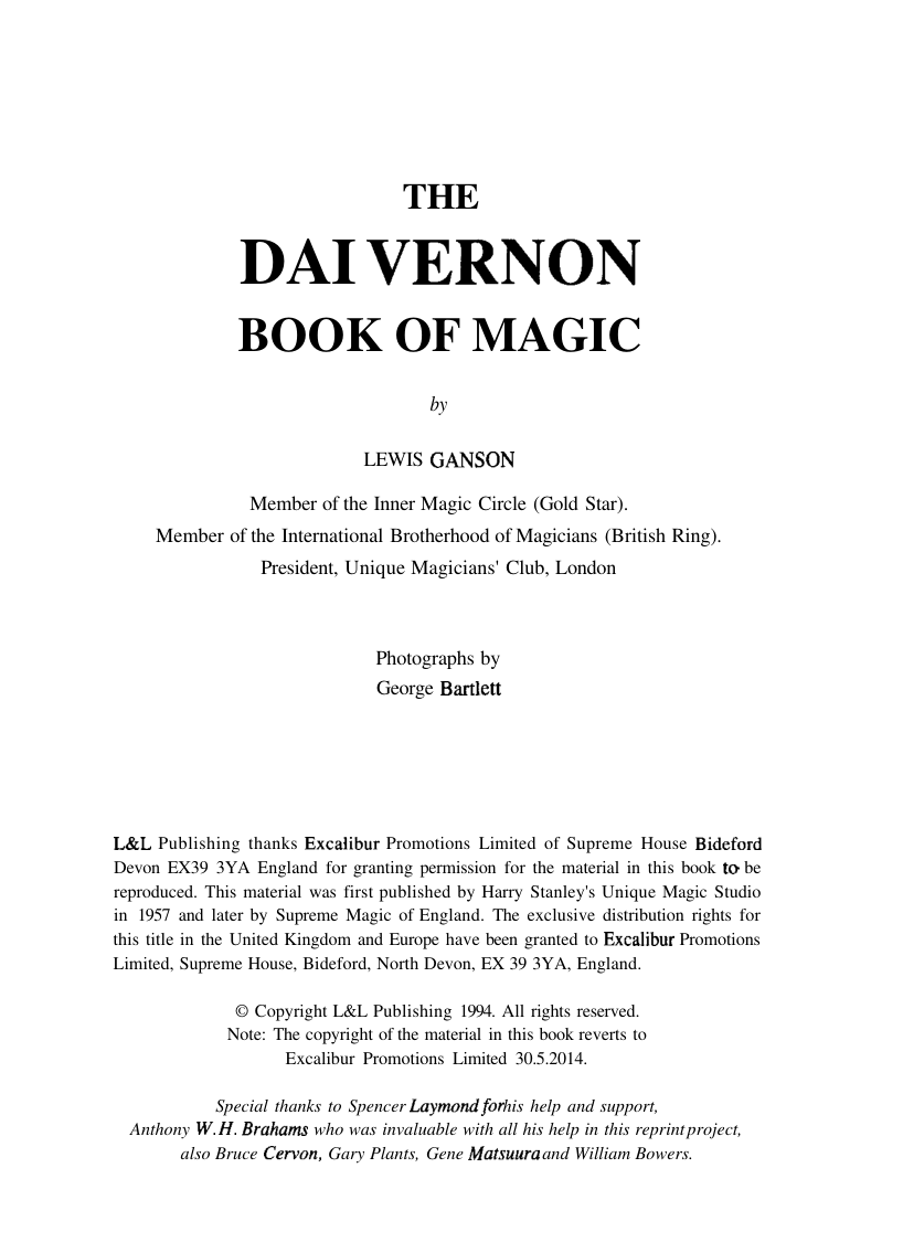 Lewis Ganson - The Dai Vernon Book of Magic cover