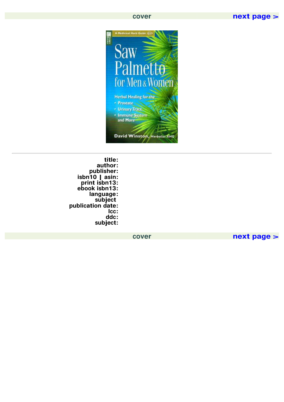 Saw Palmetto for Men Women Herbal Healing for the Prostate, Urinary Tract, Immune System and More (David Winston) (z-lib.org) cover