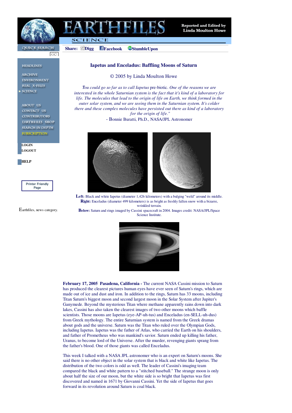 02 17 2005 Iapetus and Enceladus Baffling Moons of Saturn cover