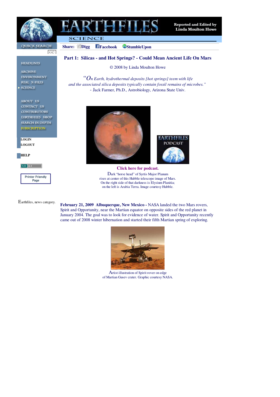 02 21 2009 Part 1 Silicas - and Hot Springs - Could Mean Ancient Life On Mars cover