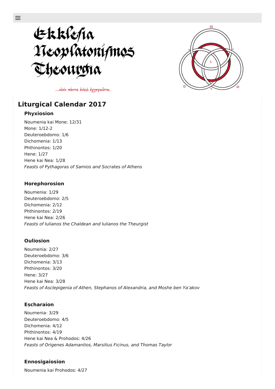 Theorgia Liturgical Calendar cover