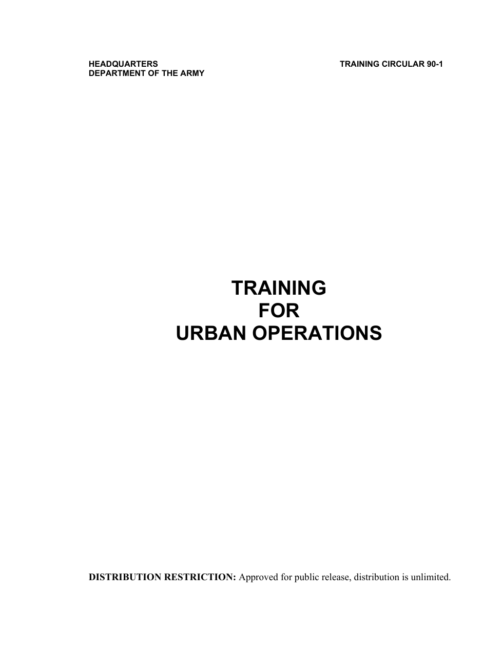 TC 90-1 Training for Urban Operations cover