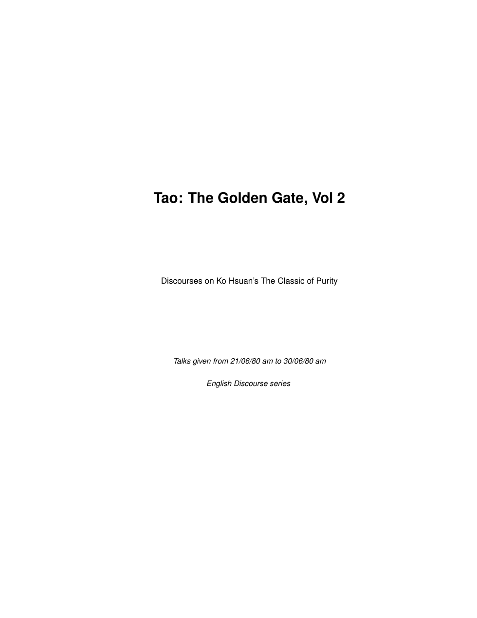 Tao. The Golden Gate, Vol 2 cover