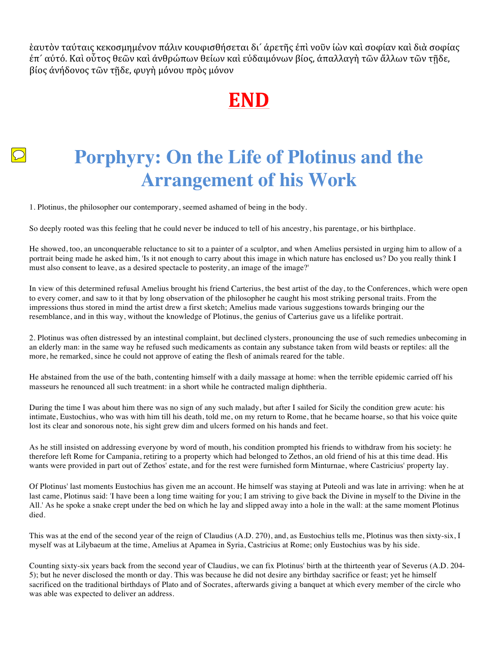 Porphyry On the Life of Plotinus cover