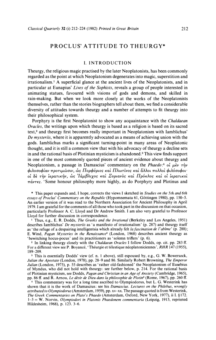 proclus attitude to theurgy cover