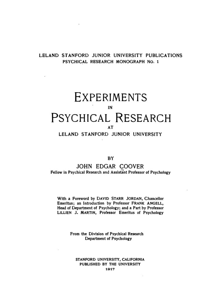 Experiments in Psychical Research - J E Coover cover
