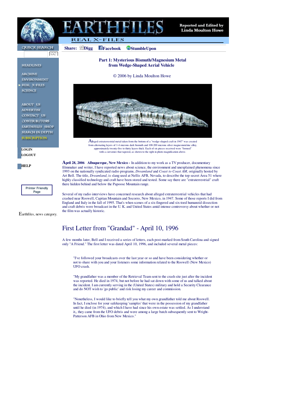 04 28 2006 Part 1 Mysterious Bismuth Magnesium Metal from Wedge-Shaped Aerial Vehicle cover
