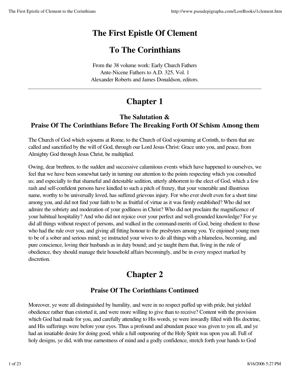 First Epistle of Clement to the Corinthians cover